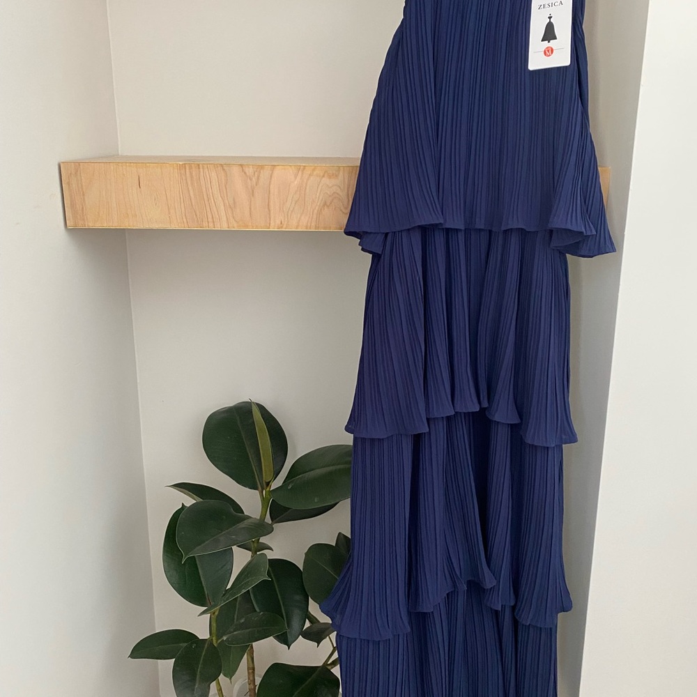Zesica Navy Pleated Dress